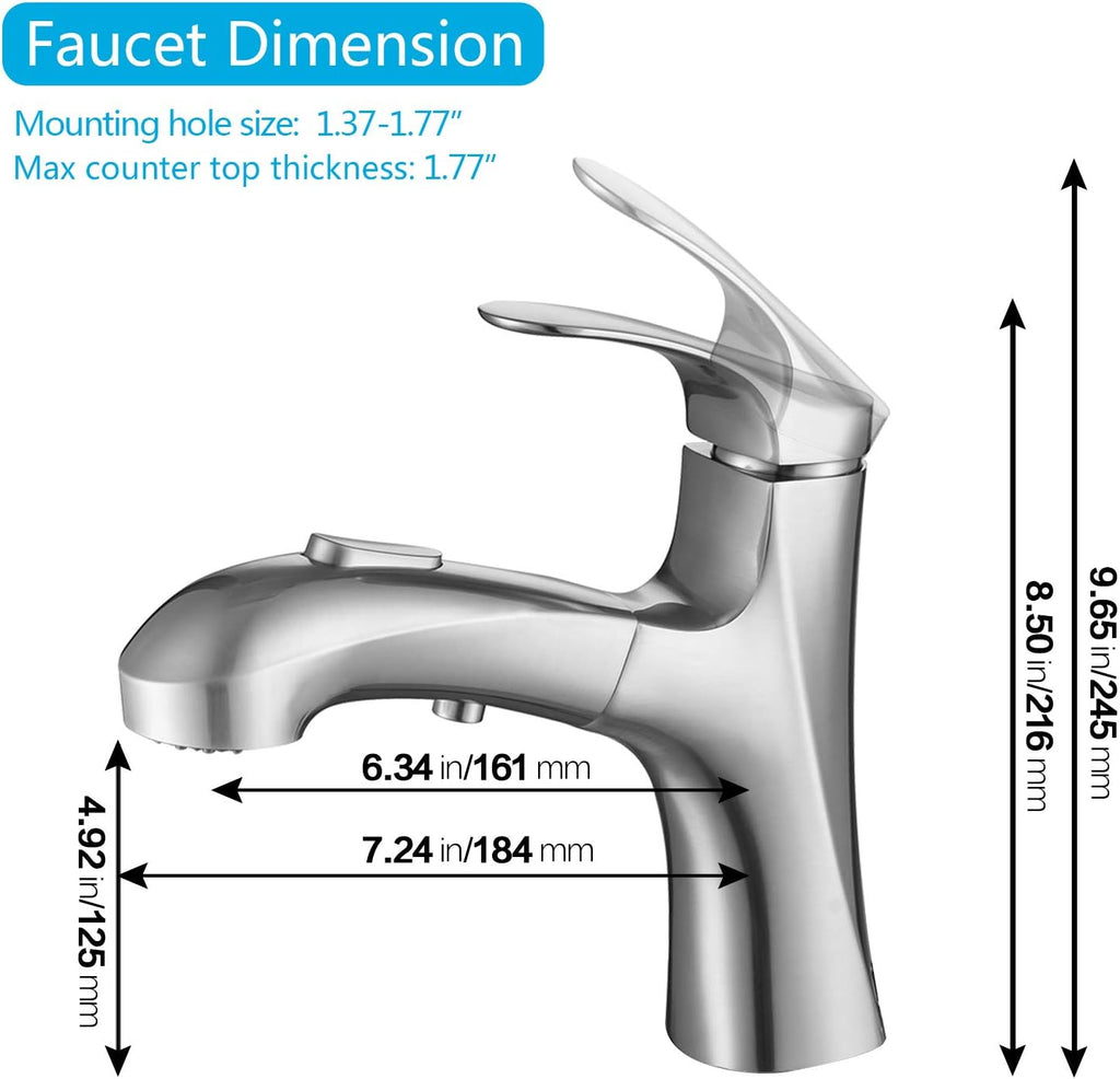 Pull-Out Bathroom Faucet – Single-Hole Modern  Faucet with 3-Mode Sprayer & Single-Handle Control
