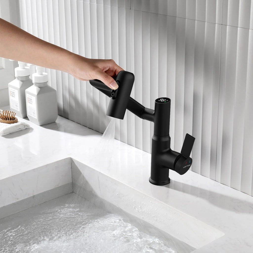 Single-Hole Rotating Faucet with Digital Temperature Display – Modern Design for Precise Water Control