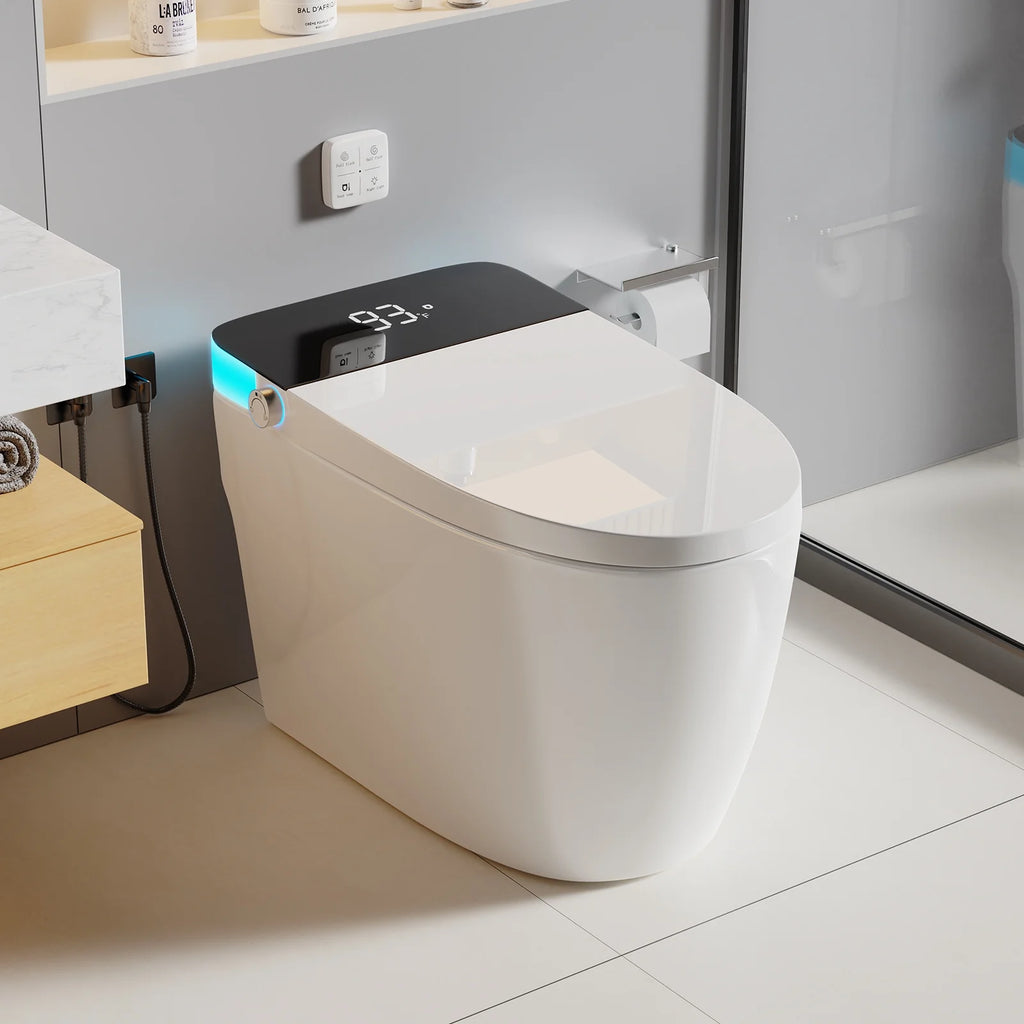 Smart One-Piece Toilet with Heated Seat & Auto Flush – Foot Sensor Control, Night Light, Quiet-Close Lid, Dual Flush, 110V