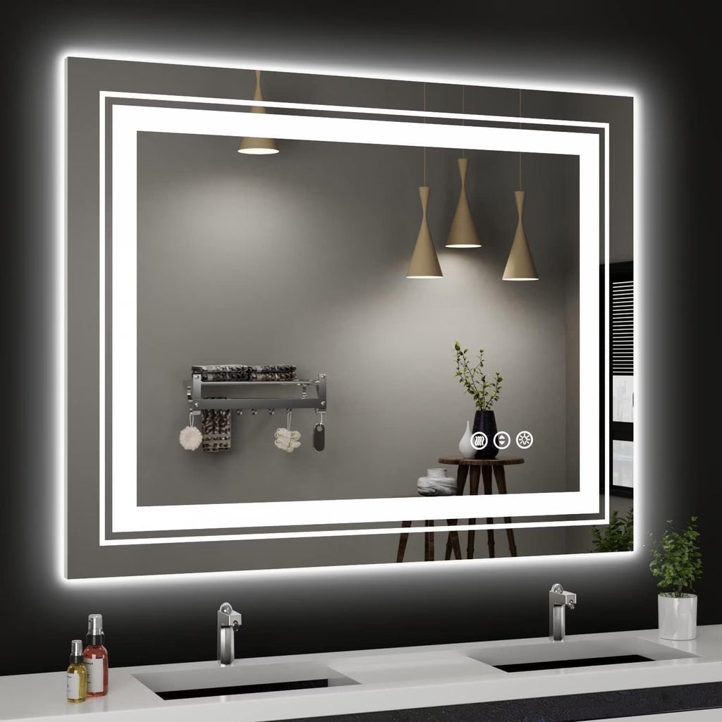28” x 36” Smart LED Bathroom Vanity Mirror — Dual Front & Backlit Illumination, Anti-Fog Technology, 3-Color Dimmable Lighting with Memory Touch Control