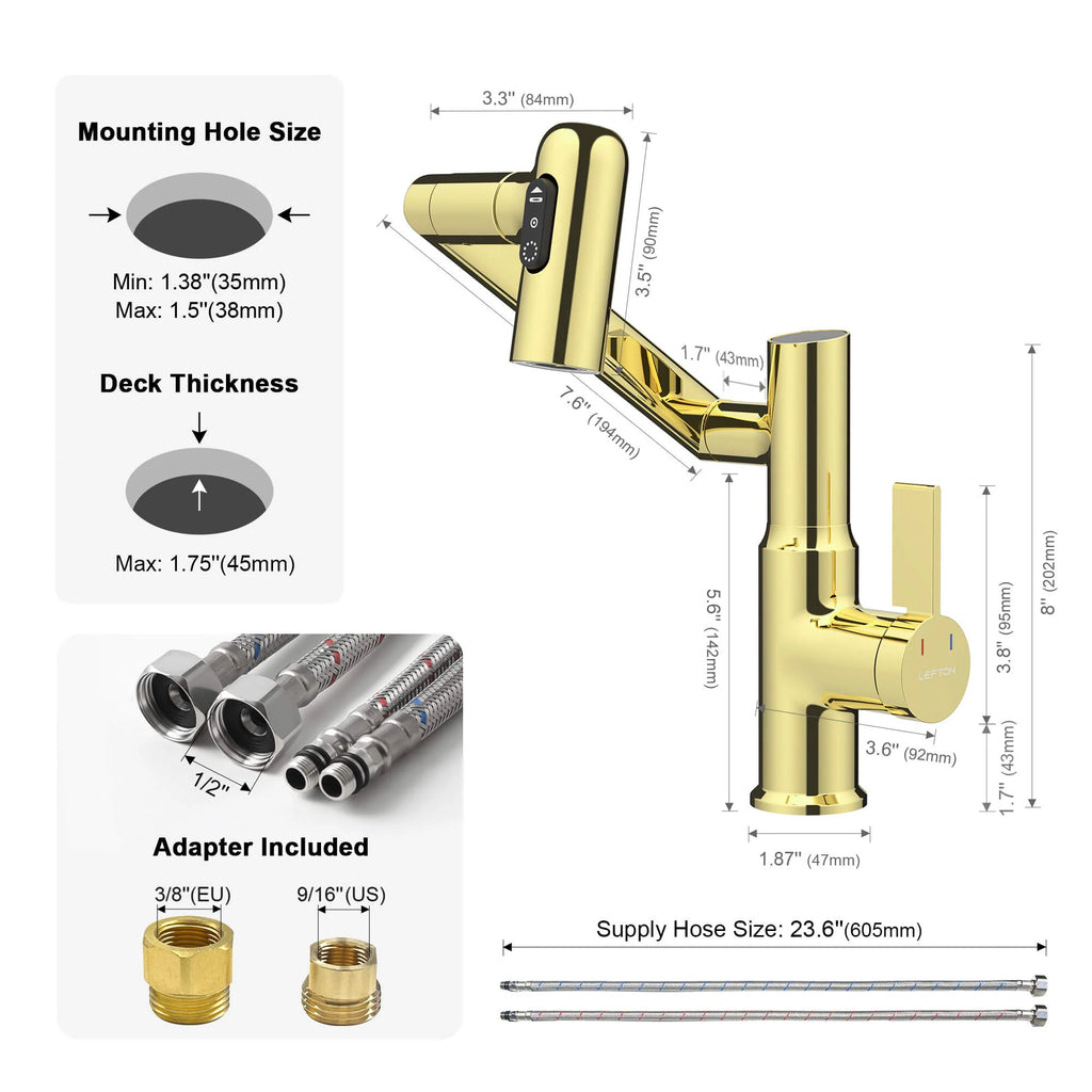 Single-Hole Rotating Faucet with Digital Temperature Display – Modern Design for Precise Water Control