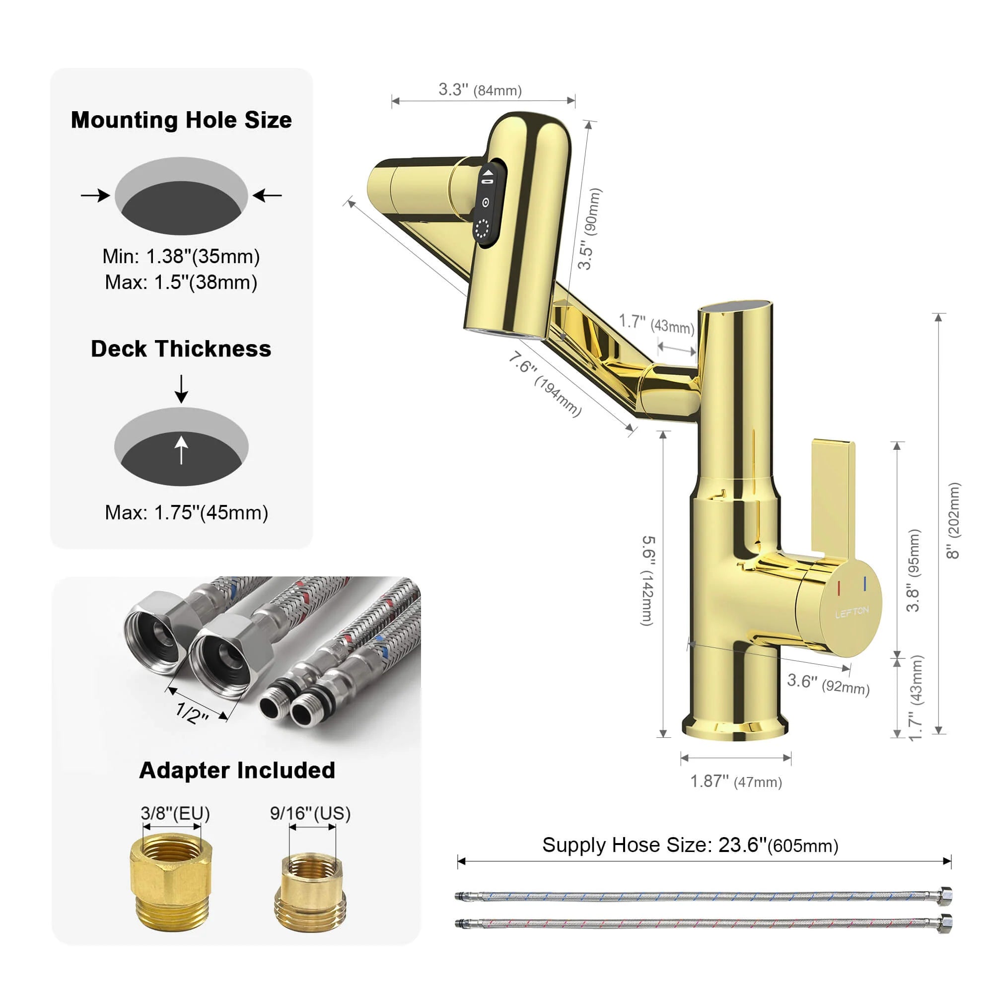 Single-Hole Rotating Faucet with Digital Temperature Display – Modern Design for Precise Water Control