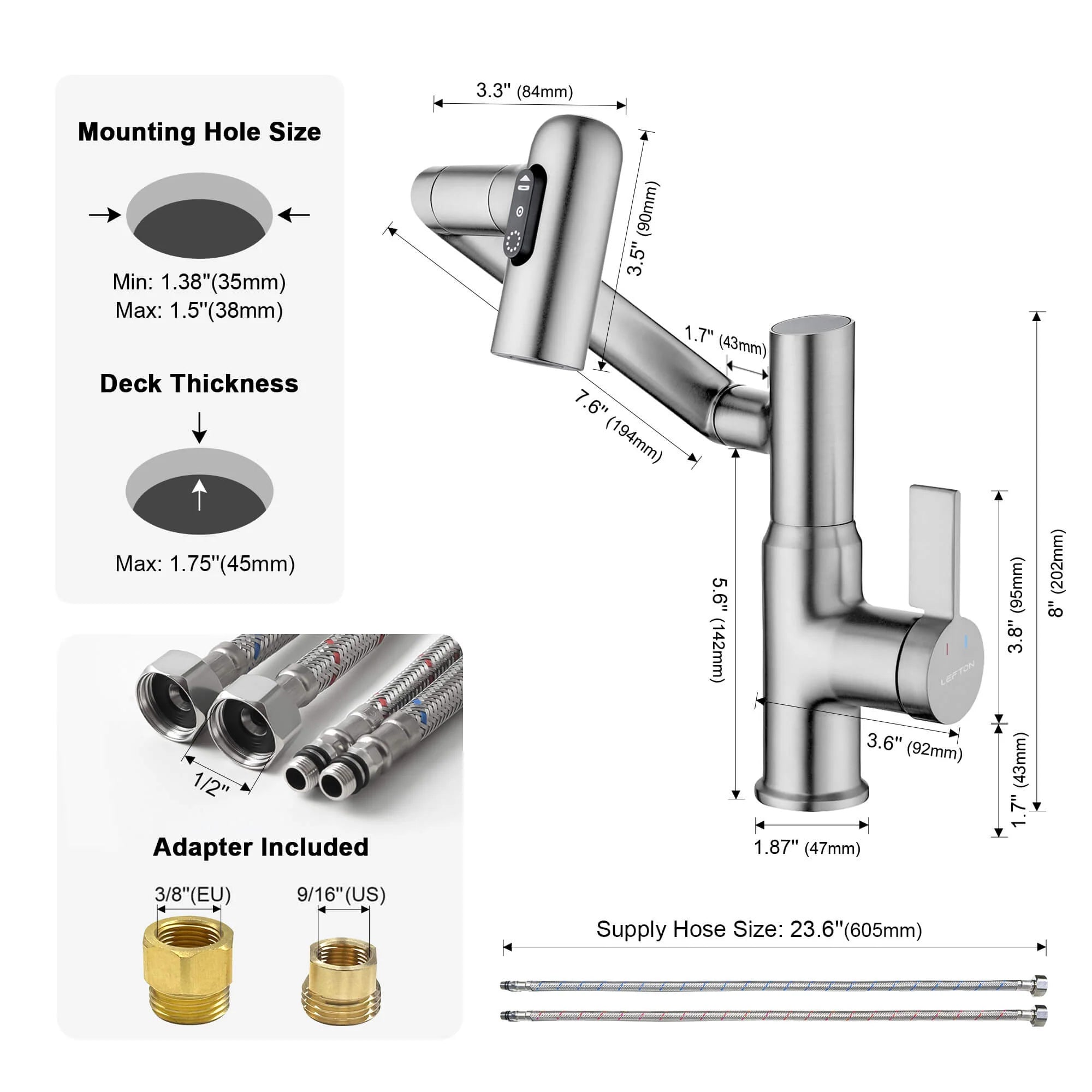 Single-Hole Rotating Faucet with Digital Temperature Display – Modern Design for Precise Water Control