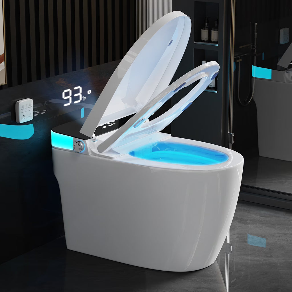 Smart One-Piece Toilet with Heated Seat & Auto Flush – Foot Sensor Control, Night Light, Quiet-Close Lid, Dual Flush, 110V