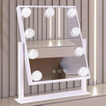 Hollywood-Style LED Vanity Makeup Mirror — 3 Color Lighting Modes, 9 Dimmable Diamond LED Bulbs, 10X Detachable Magnifier, 360° Rotation, Smart Touch Control (White)
