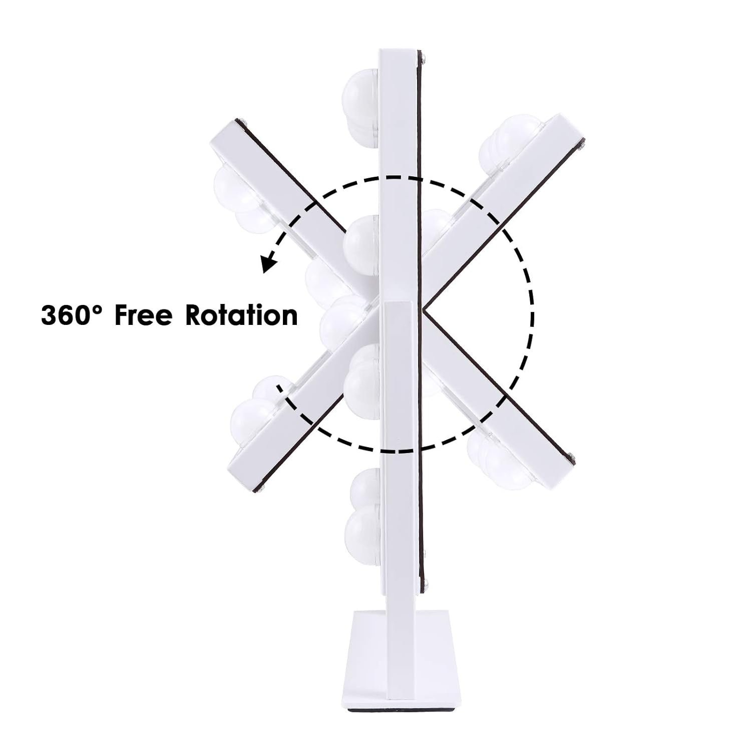 Hollywood-Style LED Vanity Makeup Mirror — 3 Color Lighting Modes, 9 Dimmable Diamond LED Bulbs, 10X Detachable Magnifier, 360° Rotation, Smart Touch Control (White)