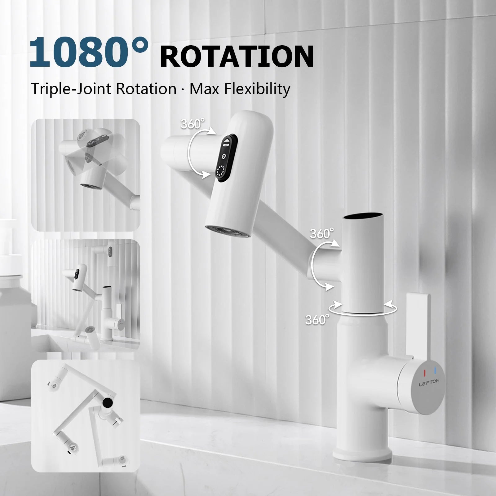 Single-Hole Rotating Faucet with Digital Temperature Display – Modern Design for Precise Water Control