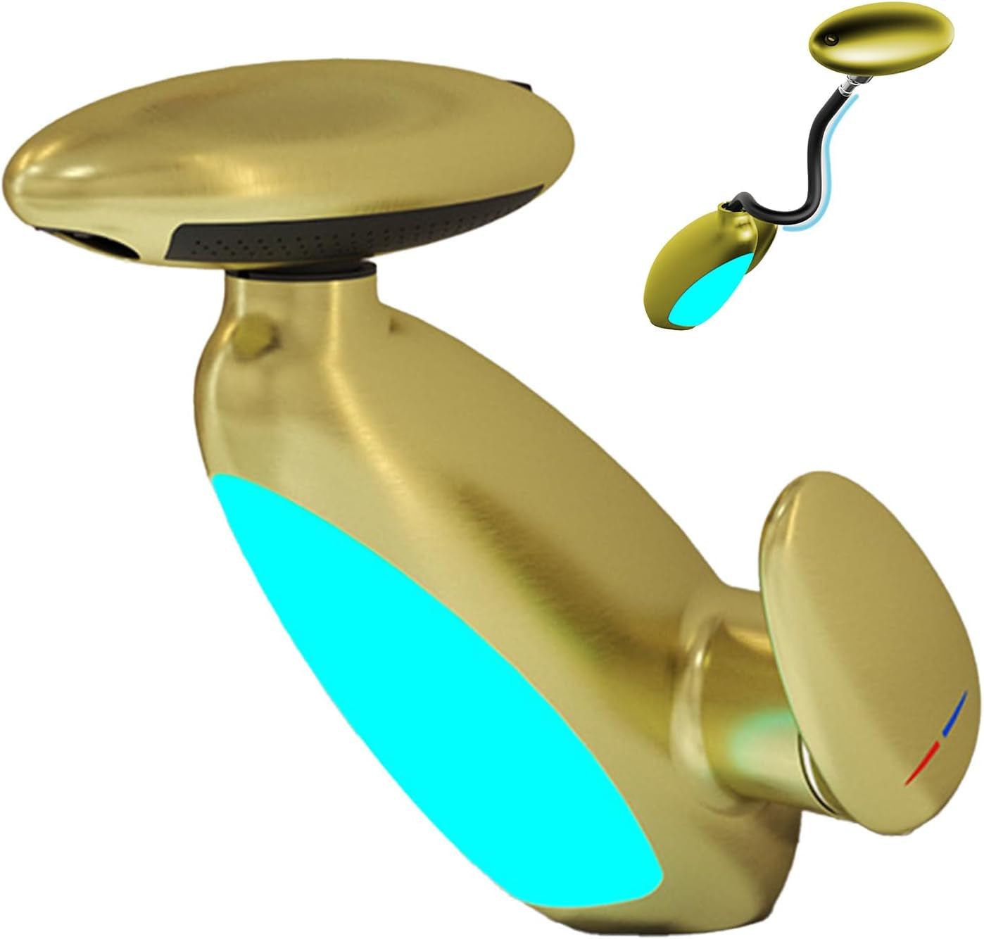 Modern Bathroom Faucet with Pull-Out Sprayer & LED Color-Changing Light, Waterfall Fountain 360° Swivel – 4 Spray Modes