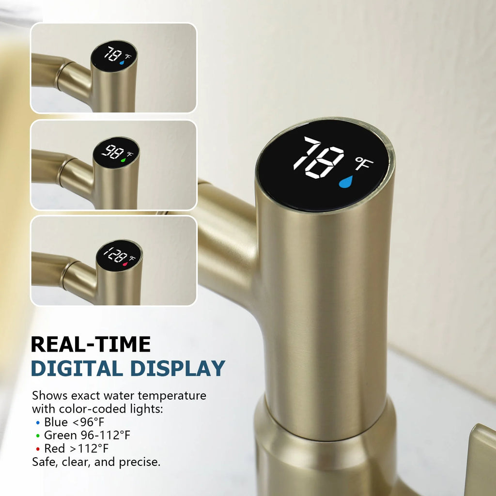 Single-Hole Rotating Faucet with Digital Temperature Display – Modern Design for Precise Water Control