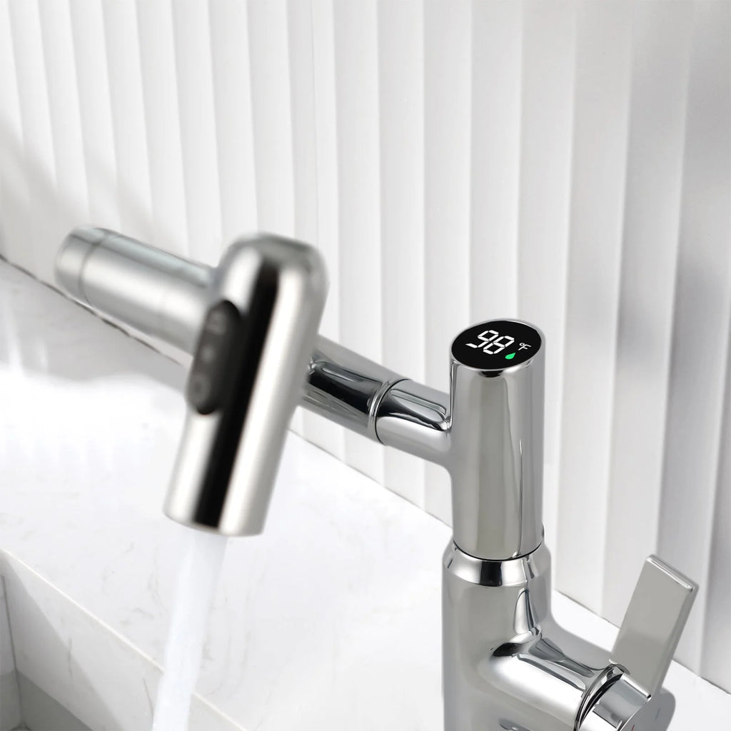 Single-Hole Rotating Faucet with Digital Temperature Display – Modern Design for Precise Water Control