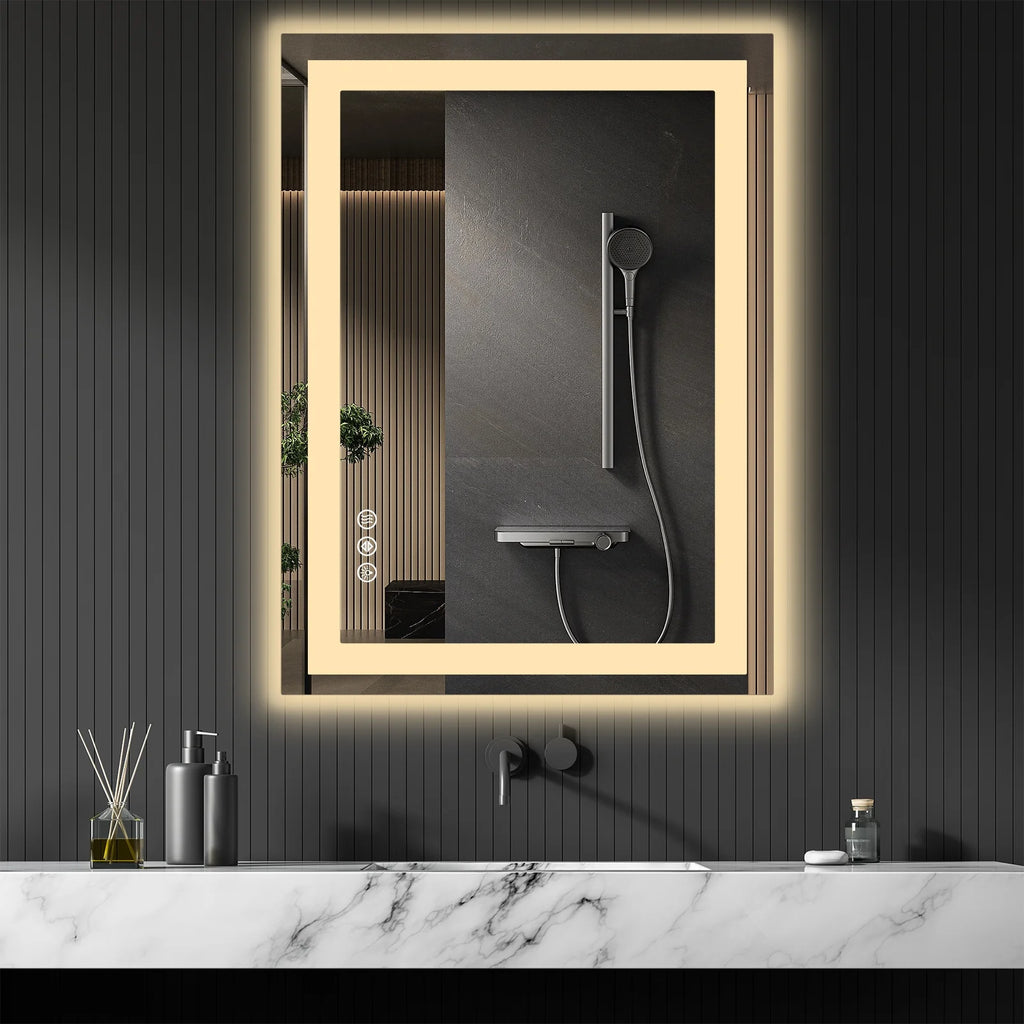 24” x 36” Smart LED Bathroom Vanity Mirror — Anti-Fog, Dimmable Backlit & Front-Lit Illumination, Memory Touch Control, Shatter-Proof Tempered Glass