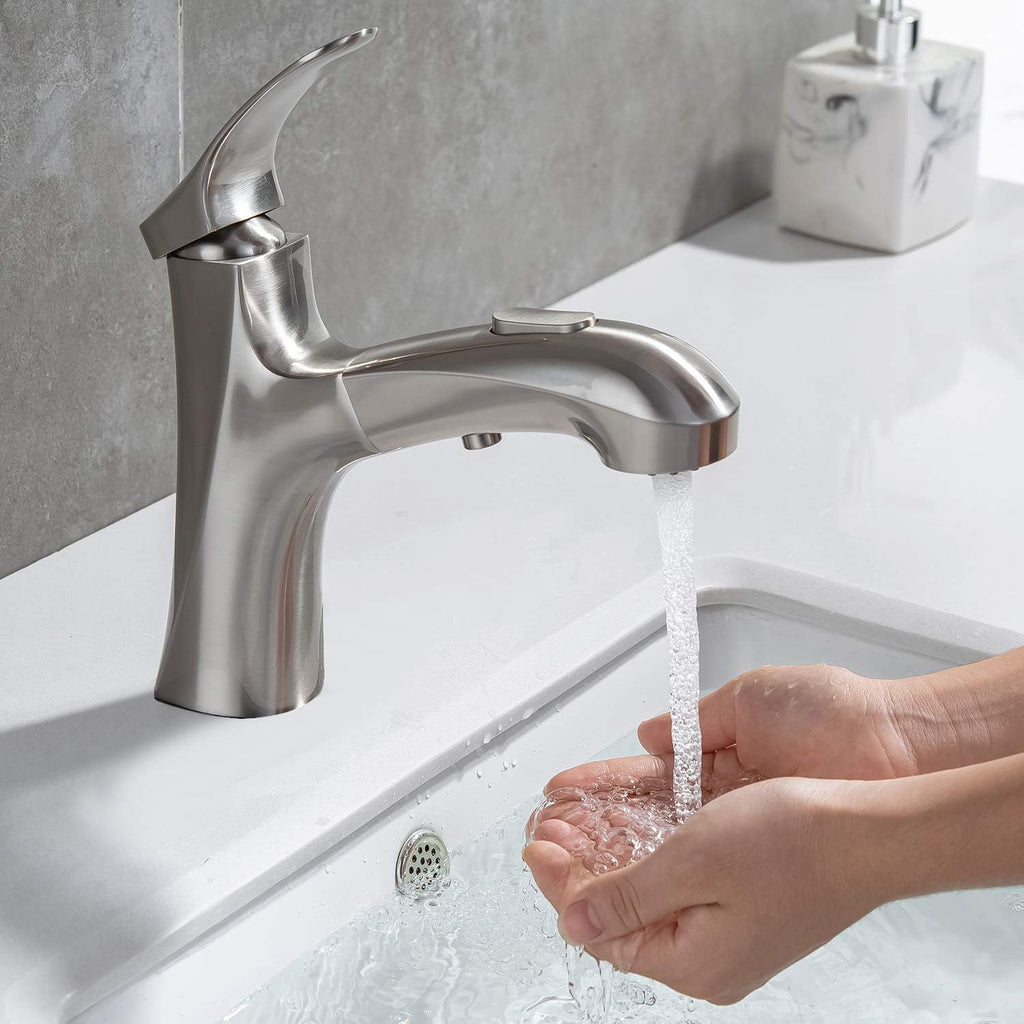 Pull-Out Bathroom Faucet – Single-Hole Modern  Faucet with 3-Mode Sprayer & Single-Handle Control