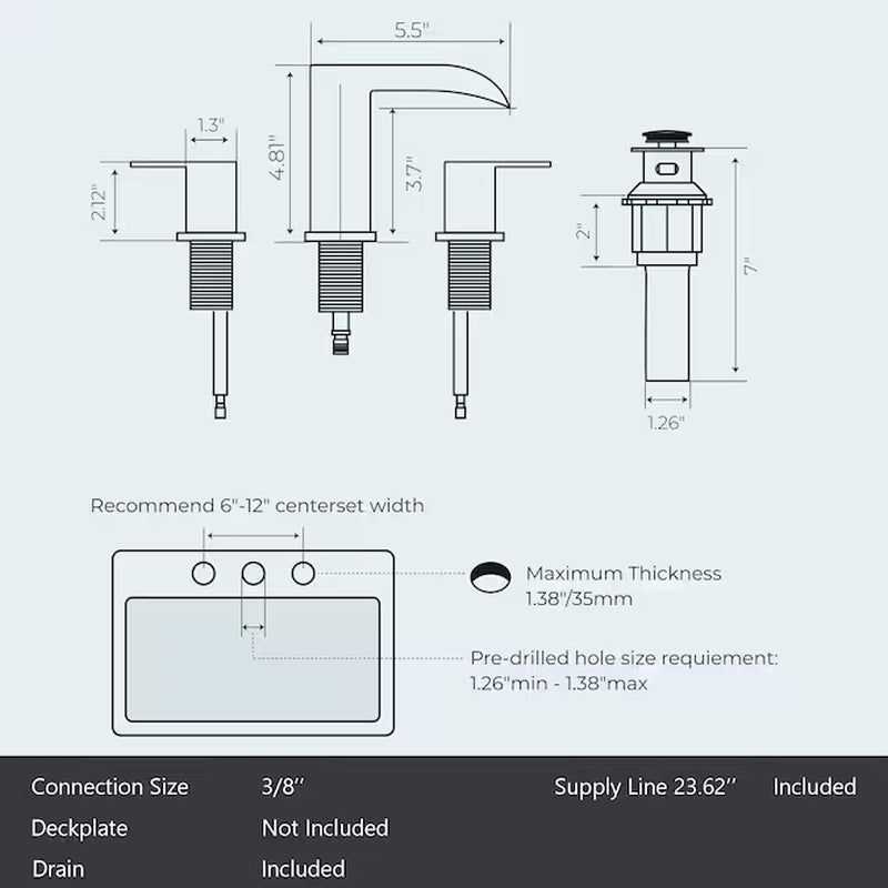 Brushed Gold Widespread Bathroom Sink Faucet – Dual Handle Waterfall Design with Drain, Commercial & Residential Use