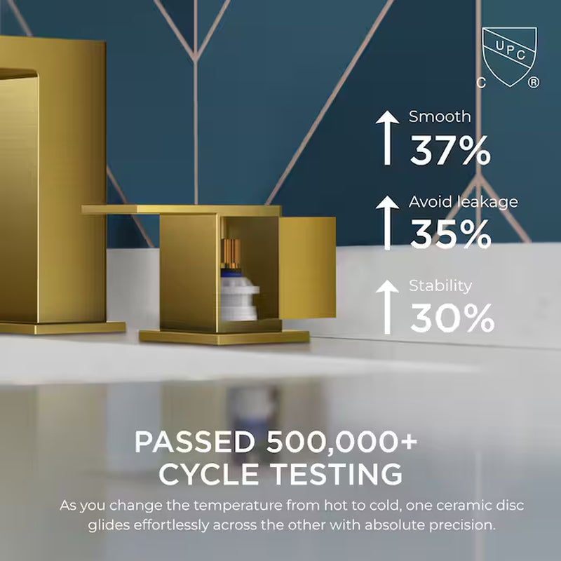 Brushed Gold Widespread Bathroom Sink Faucet – Dual Handle Waterfall Design with Drain, Commercial & Residential Use