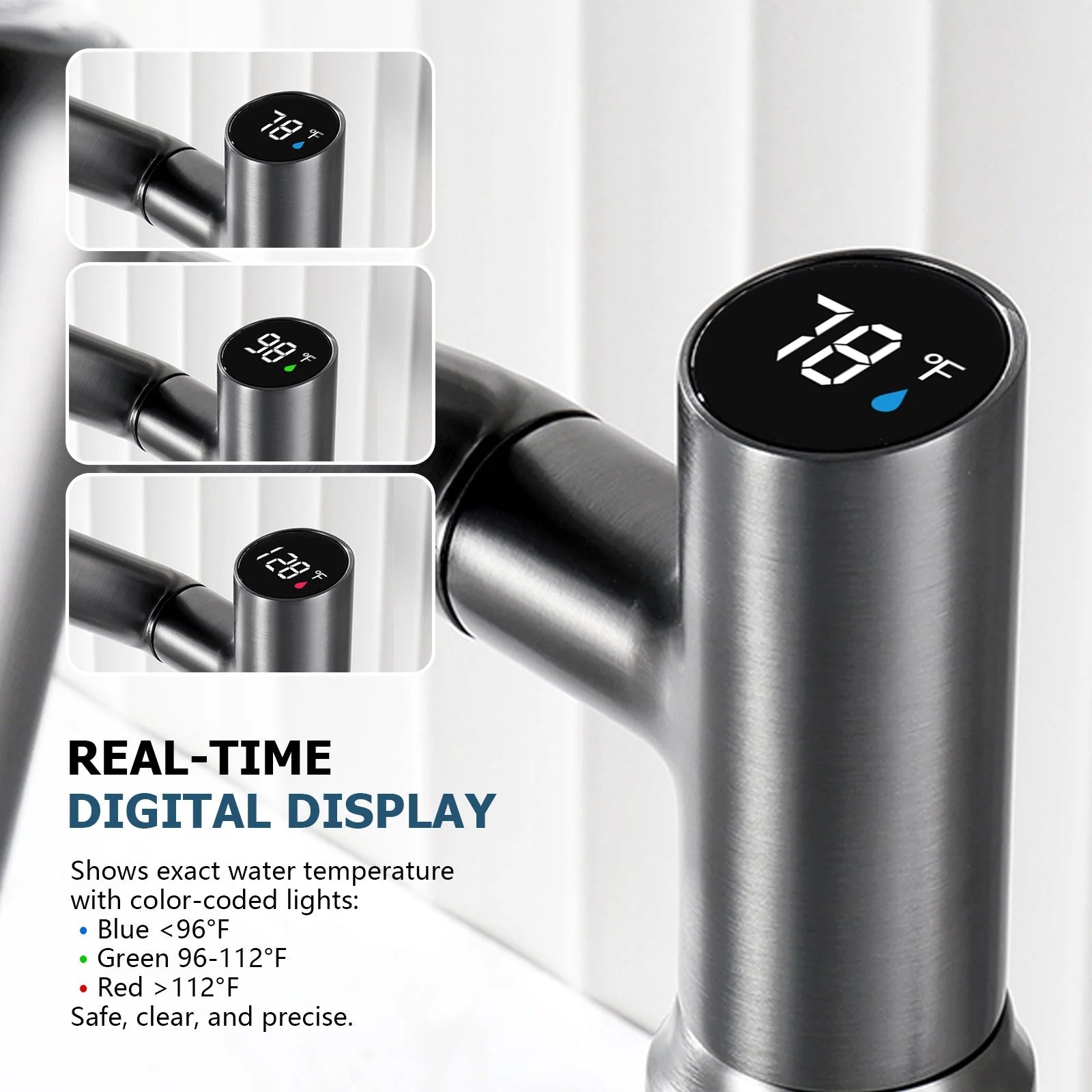 Single-Hole Rotating Faucet with Digital Temperature Display – Modern Design for Precise Water Control