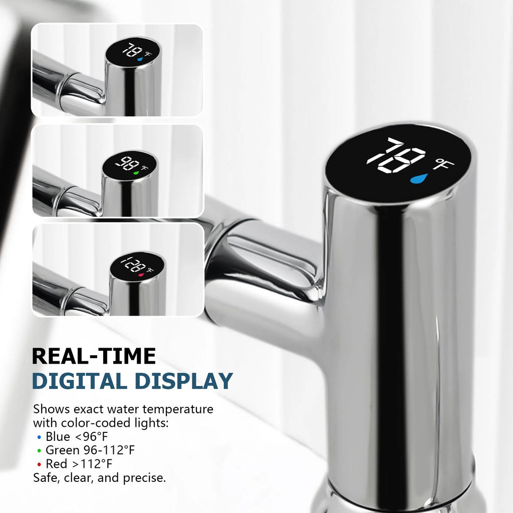 Single-Hole Rotating Faucet with Digital Temperature Display – Modern Design for Precise Water Control