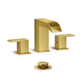 Brushed Gold Widespread Bathroom Sink Faucet – Dual Handle Waterfall Design with Drain, Commercial & Residential Use