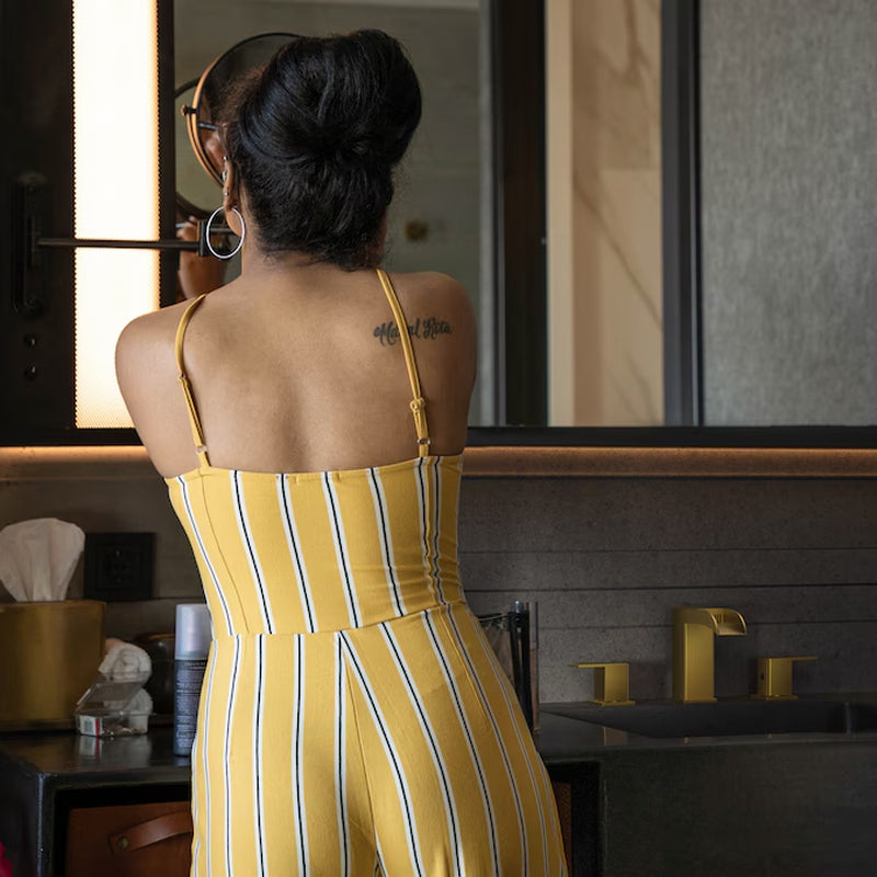 Brushed Gold Widespread Bathroom Sink Faucet – Dual Handle Waterfall Design with Drain, Commercial & Residential Use