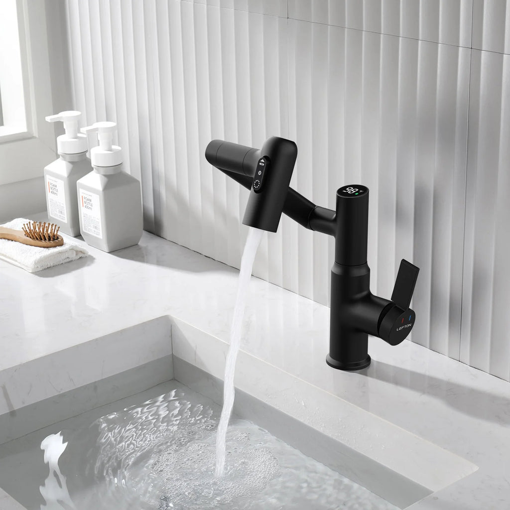 Single-Hole Rotating Faucet with Digital Temperature Display – Modern Design for Precise Water Control
