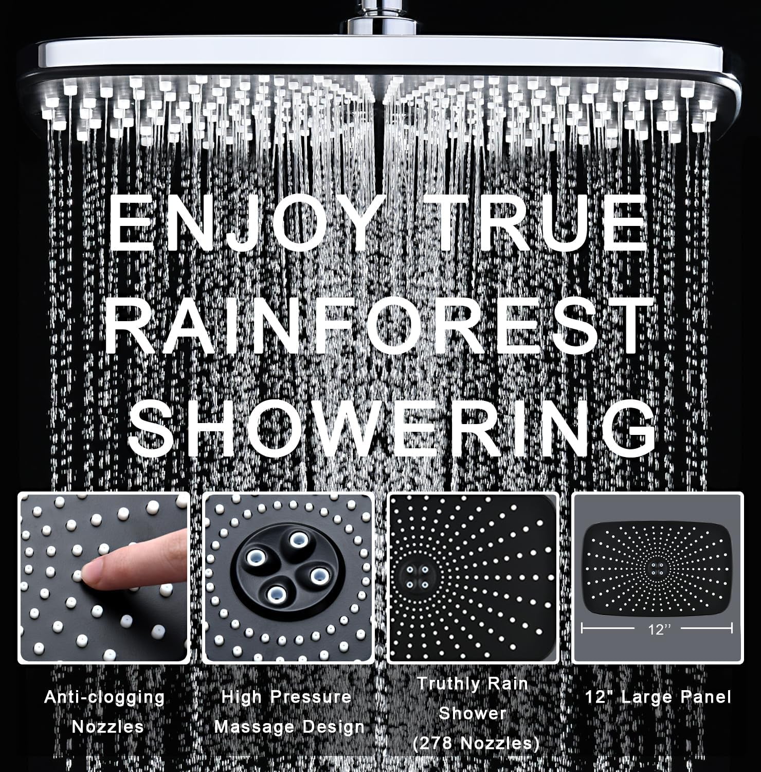 High-Pressure Rain Shower Head Combo with Handheld Spray – Dual Shower System with 10 Spray Modes, Magnetic Dock & Power Jets