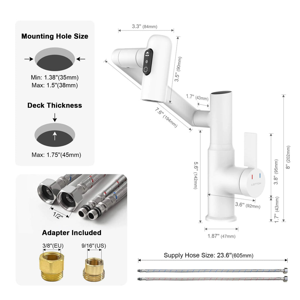 Single-Hole Rotating Faucet with Digital Temperature Display – Modern Design for Precise Water Control
