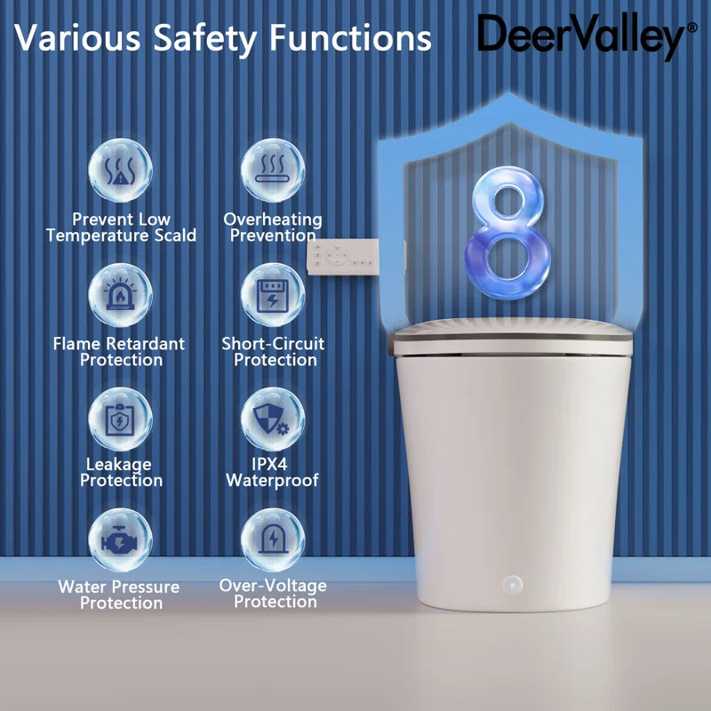 Advanced Smart Bidet Toilet with Heated Quiet-Close Seat – Tankless Design, Hands-Free Auto Flush, Remote Control & Night Light