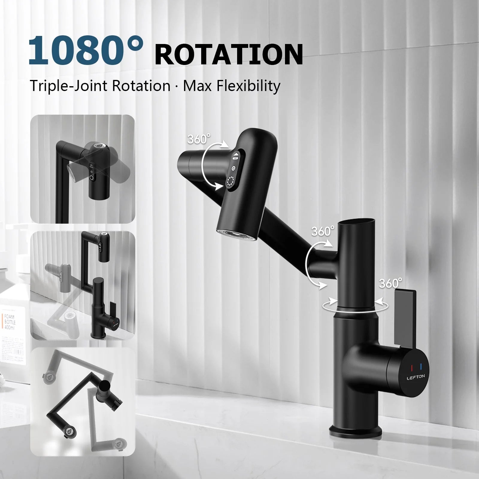 Single-Hole Rotating Faucet with Digital Temperature Display – Modern Design for Precise Water Control