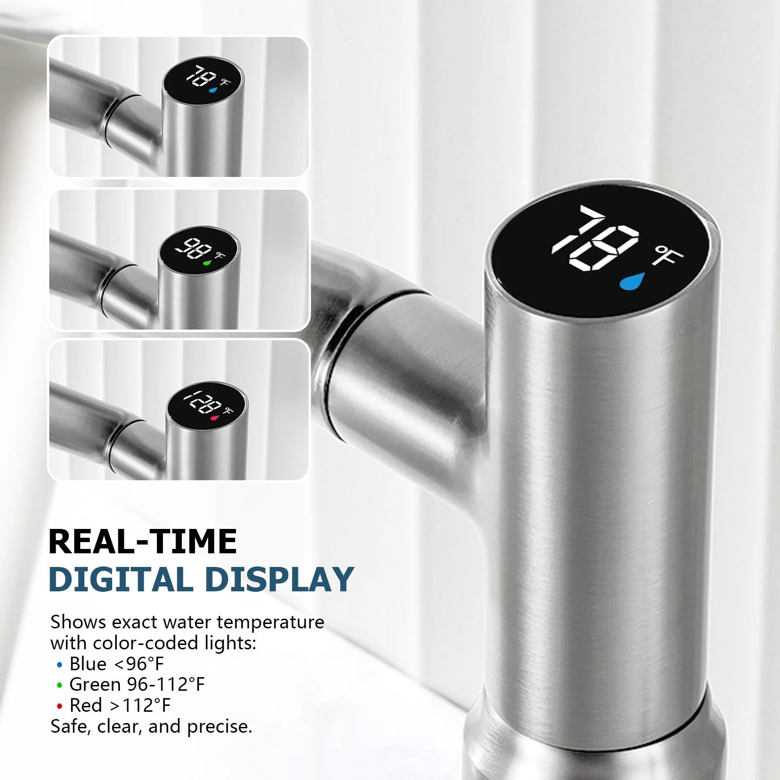 Single-Hole Rotating Faucet with Digital Temperature Display – Modern Design for Precise Water Control