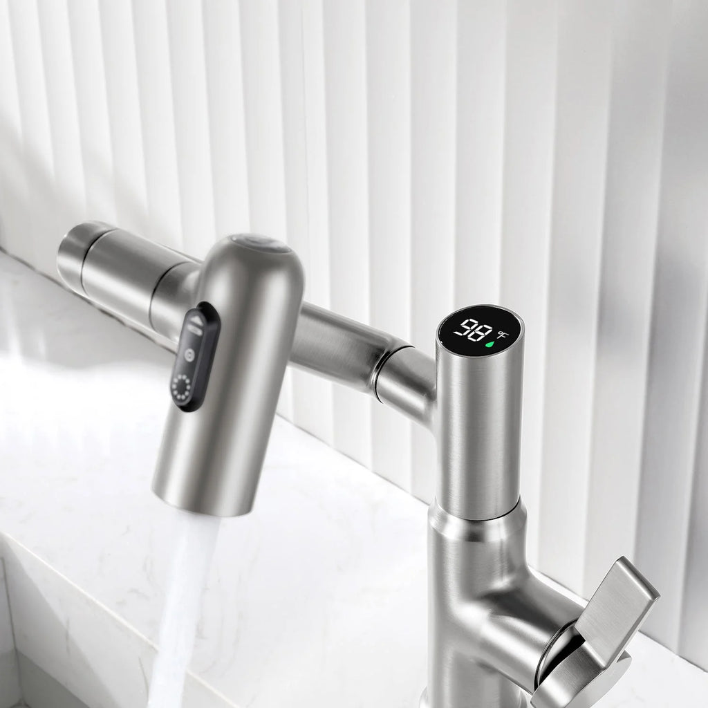 Single-Hole Rotating Faucet with Digital Temperature Display – Modern Design for Precise Water Control