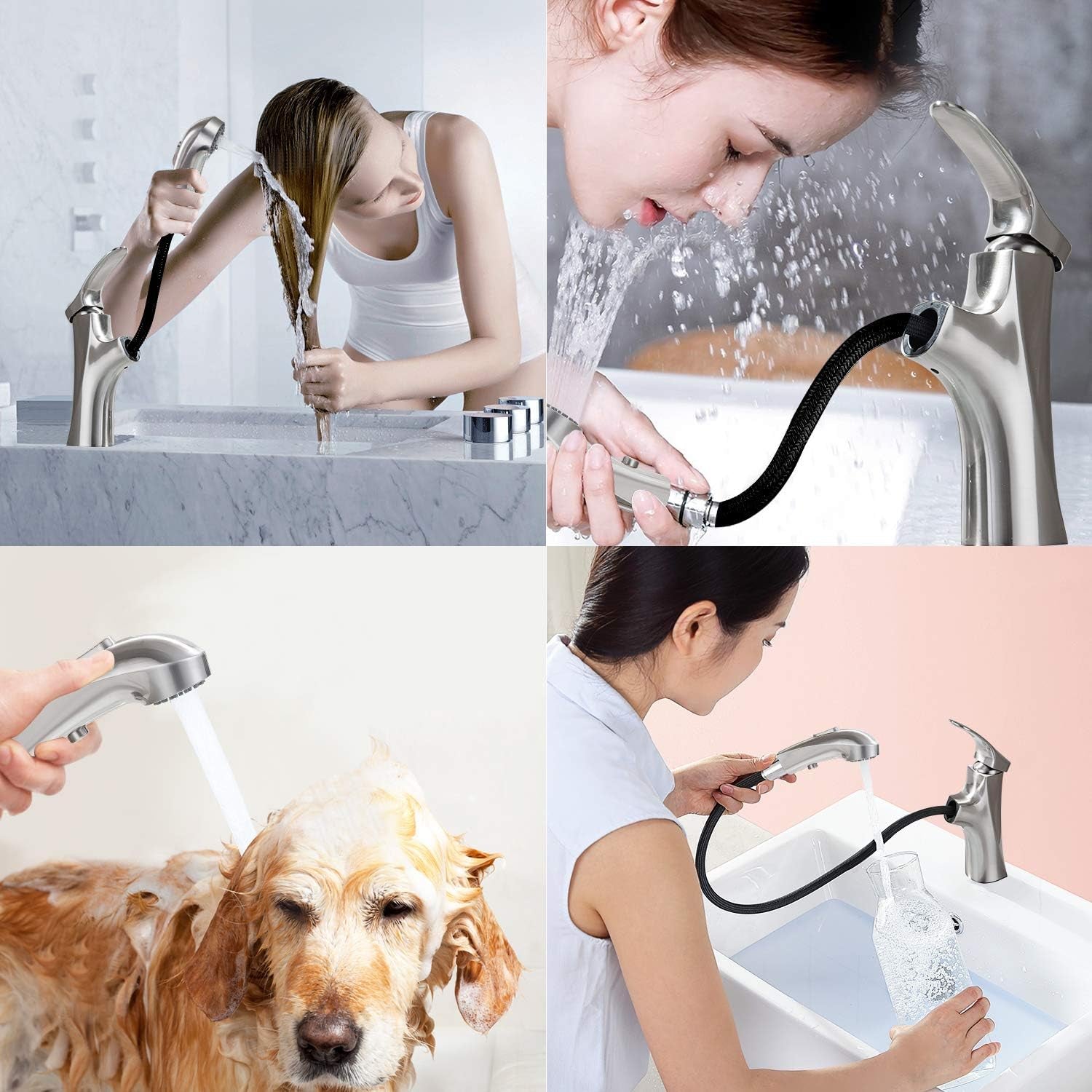Pull-Out Bathroom Faucet – Single-Hole Modern  Faucet with 3-Mode Sprayer & Single-Handle Control
