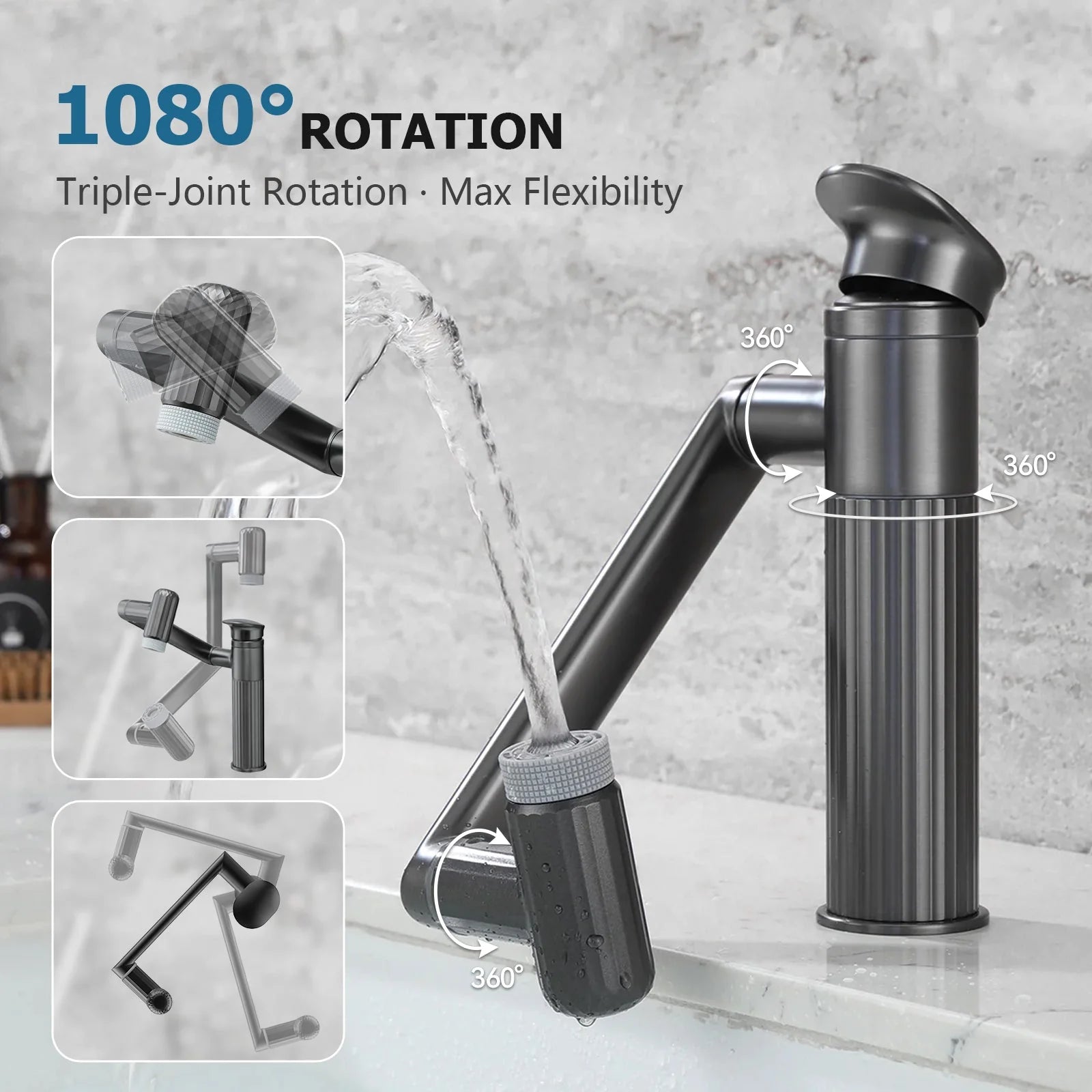 360° Rotatable Single-Hole Bathroom Faucet