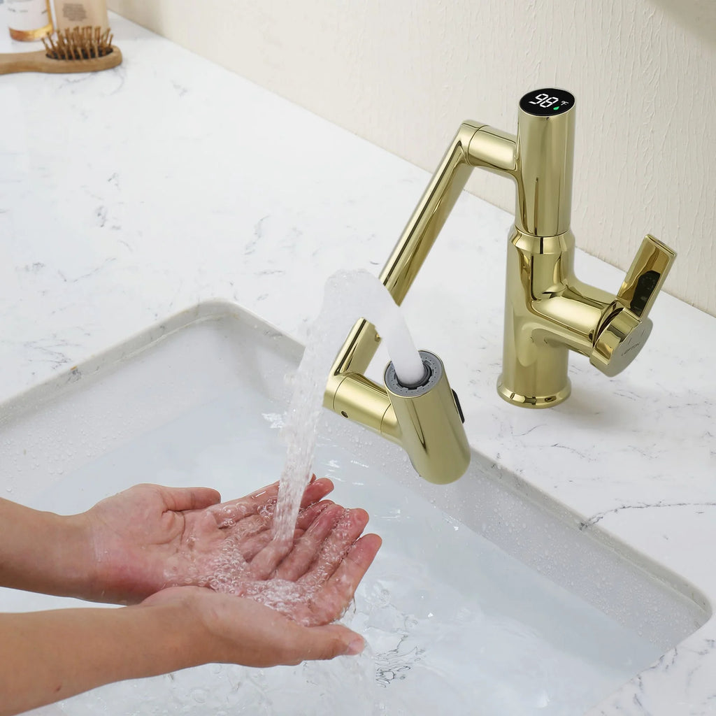 Single-Hole Rotating Faucet with Digital Temperature Display – Modern Design for Precise Water Control