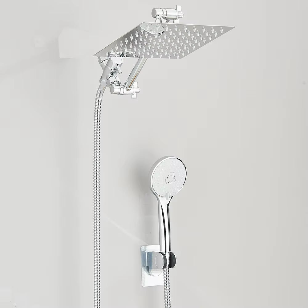 High-Pressure Rain Shower Head Combo (8–12 Inch) with Adjustable Extension Arm & 3-Way Handheld Spray