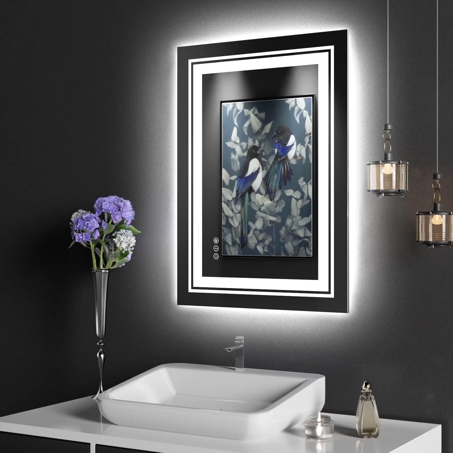 28” x 36” Smart LED Bathroom Vanity Mirror — Dual Front & Backlit Illumination, Anti-Fog Technology, 3-Color Dimmable Lighting with Memory Touch Control