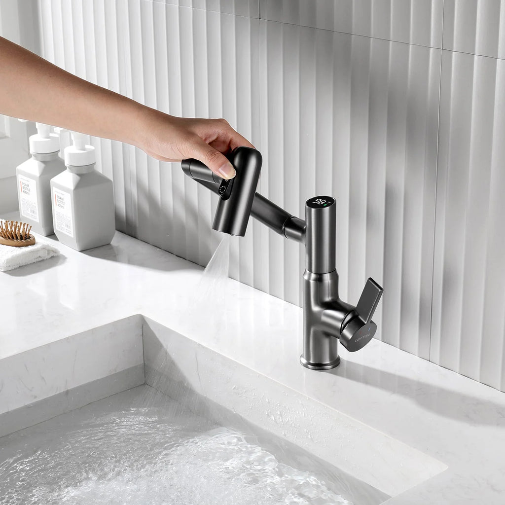 Single-Hole Rotating Faucet with Digital Temperature Display – Modern Design for Precise Water Control