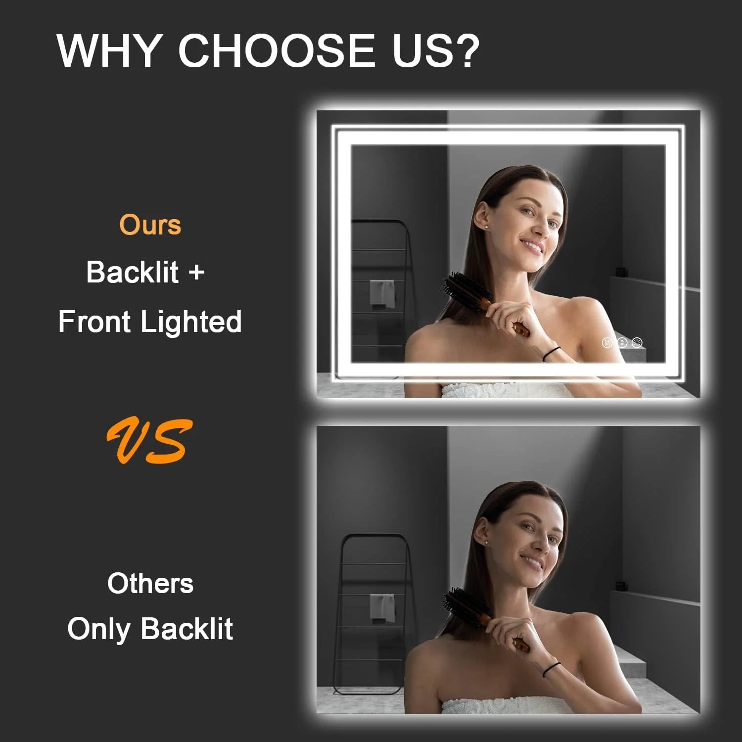 28” x 36” Smart LED Bathroom Vanity Mirror — Dual Front & Backlit Illumination, Anti-Fog Technology, 3-Color Dimmable Lighting with Memory Touch Control