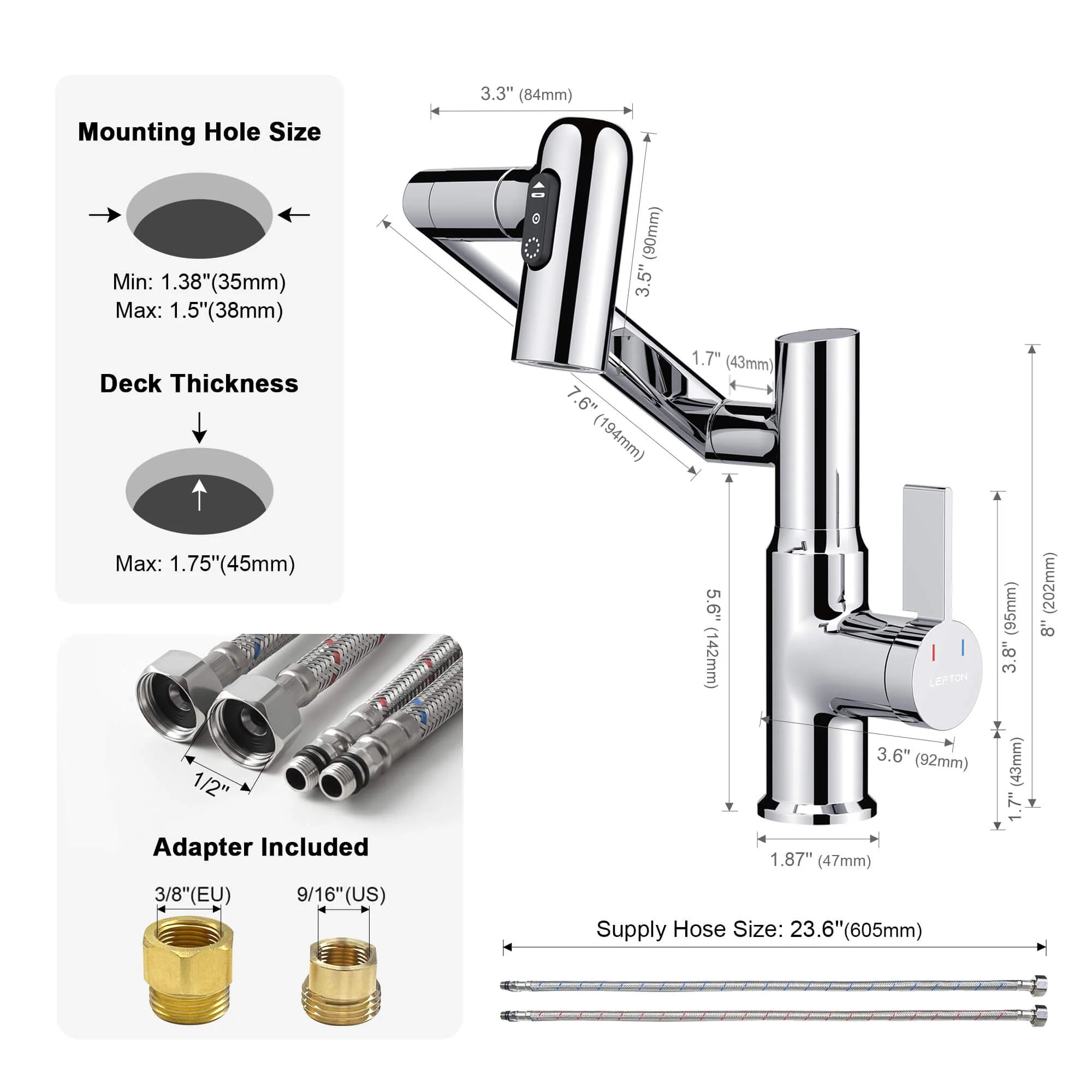 Single-Hole Rotating Faucet with Digital Temperature Display – Modern Design for Precise Water Control
