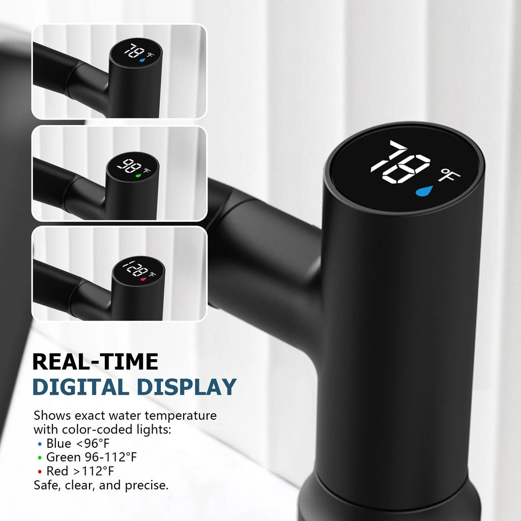 Single-Hole Rotating Faucet with Digital Temperature Display – Modern Design for Precise Water Control