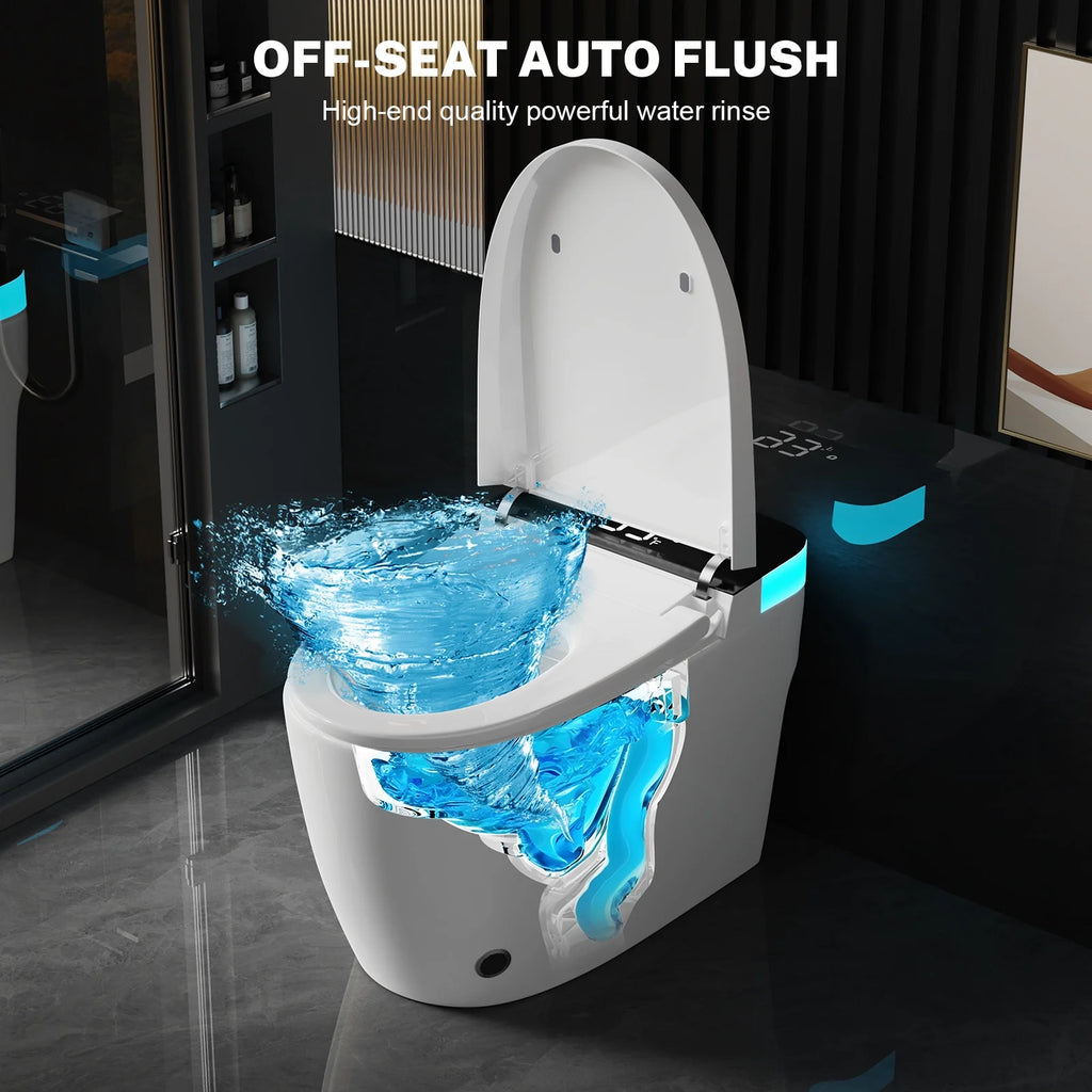 Smart One-Piece Toilet with Heated Seat & Auto Flush – Foot Sensor Control, Night Light, Quiet-Close Lid, Dual Flush, 110V