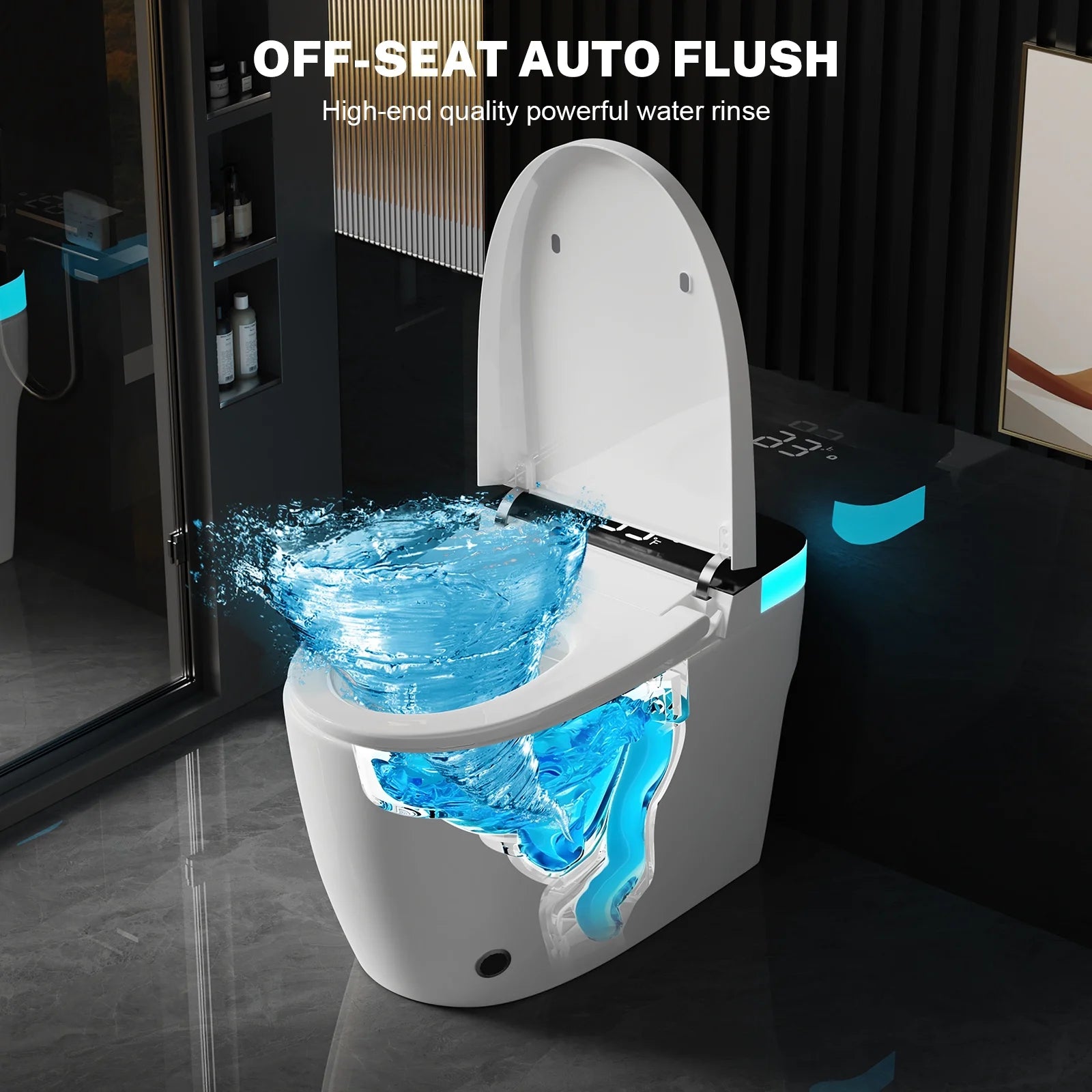 Smart One-Piece Toilet with Heated Seat & Auto Flush – Foot Sensor Control, Night Light, Quiet-Close Lid, Dual Flush, 110V