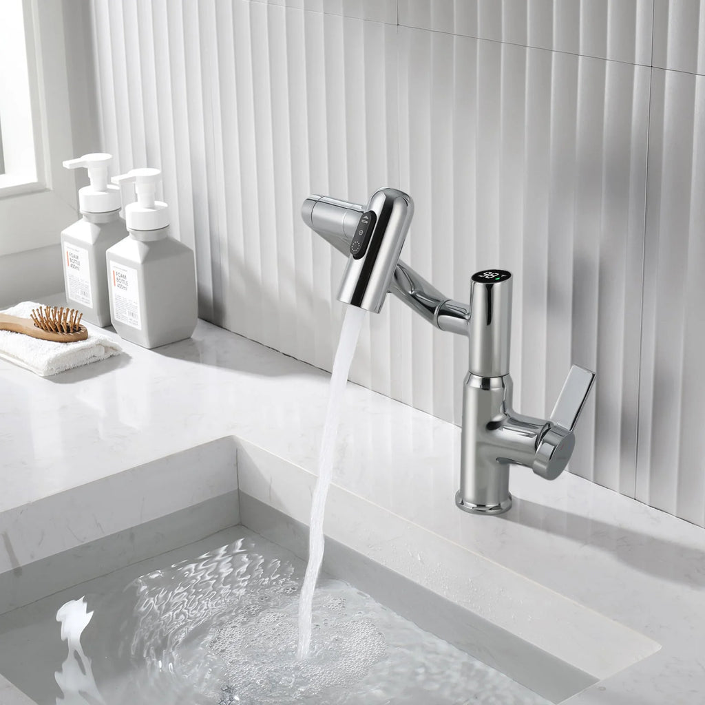Single-Hole Rotating Faucet with Digital Temperature Display – Modern Design for Precise Water Control