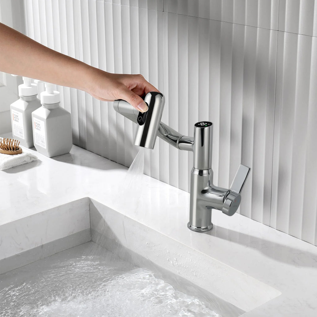 Single-Hole Rotating Faucet with Digital Temperature Display – Modern Design for Precise Water Control