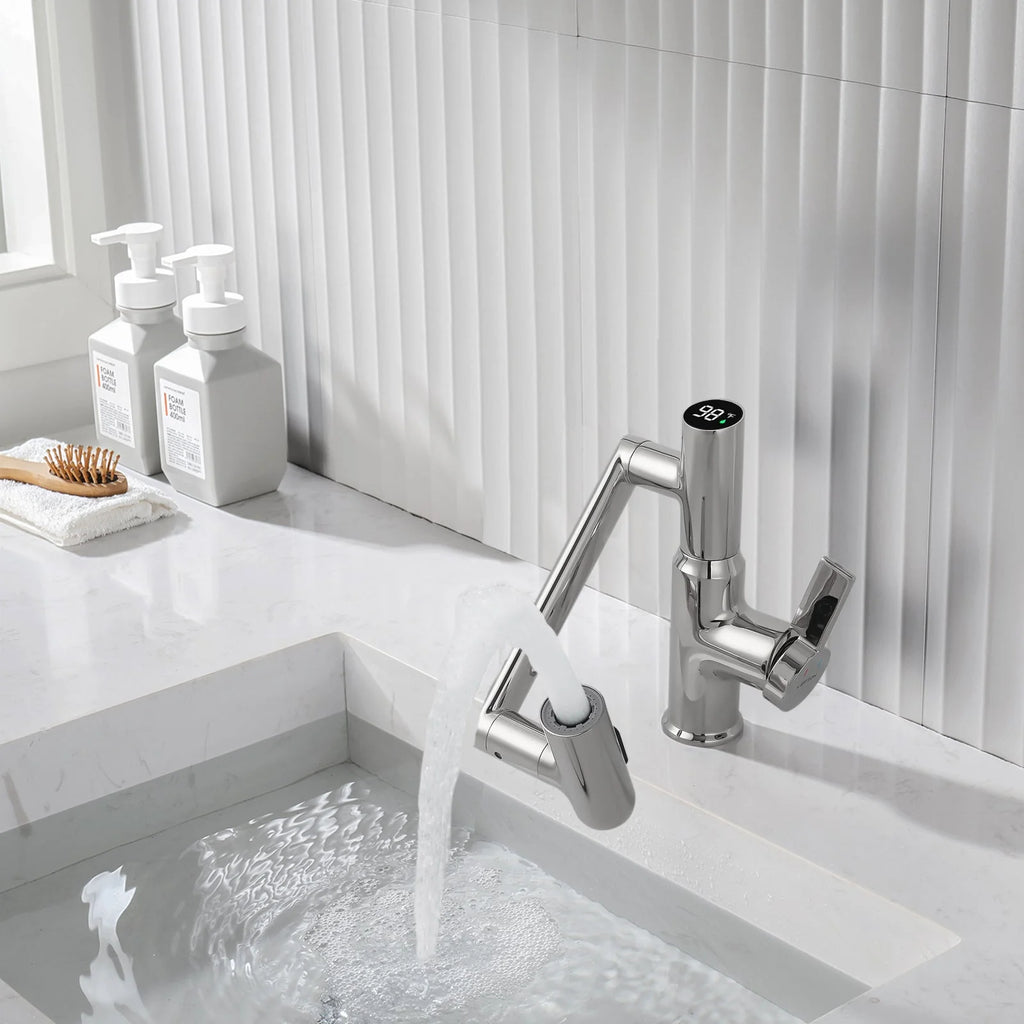 Single-Hole Rotating Faucet with Digital Temperature Display – Modern Design for Precise Water Control