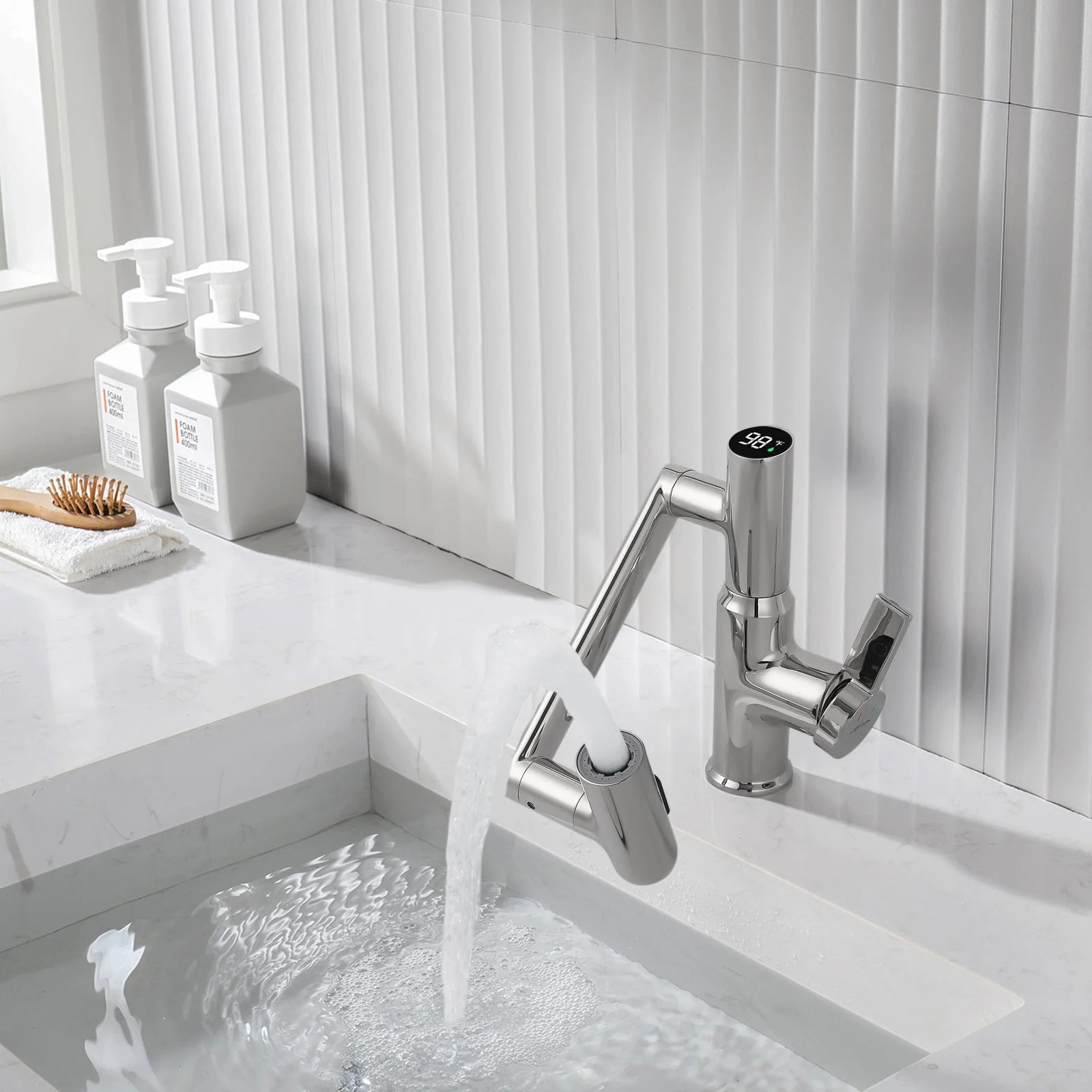 Single-Hole Rotating Faucet with Digital Temperature Display – Modern Design for Precise Water Control