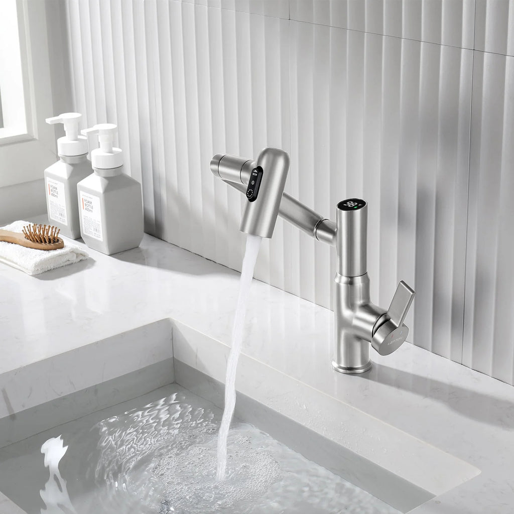 Single-Hole Rotating Faucet with Digital Temperature Display – Modern Design for Precise Water Control