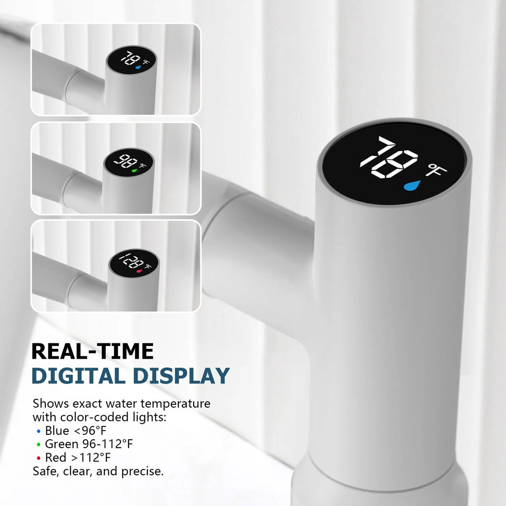 Single-Hole Rotating Faucet with Digital Temperature Display – Modern Design for Precise Water Control