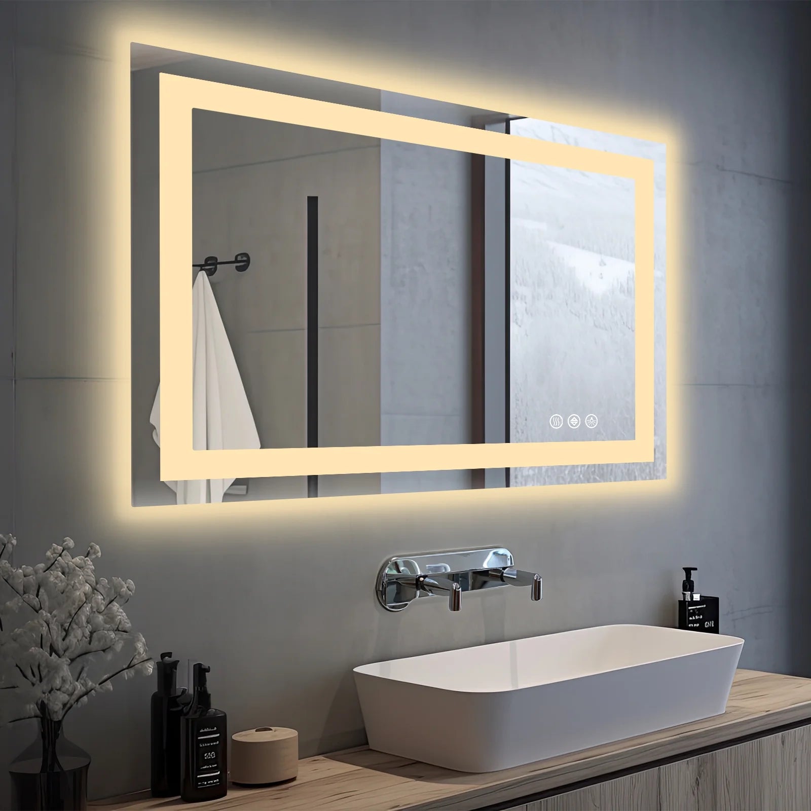 24” x 36” Smart LED Bathroom Vanity Mirror — Anti-Fog, Dimmable Backlit & Front-Lit Illumination, Memory Touch Control, Shatter-Proof Tempered Glass