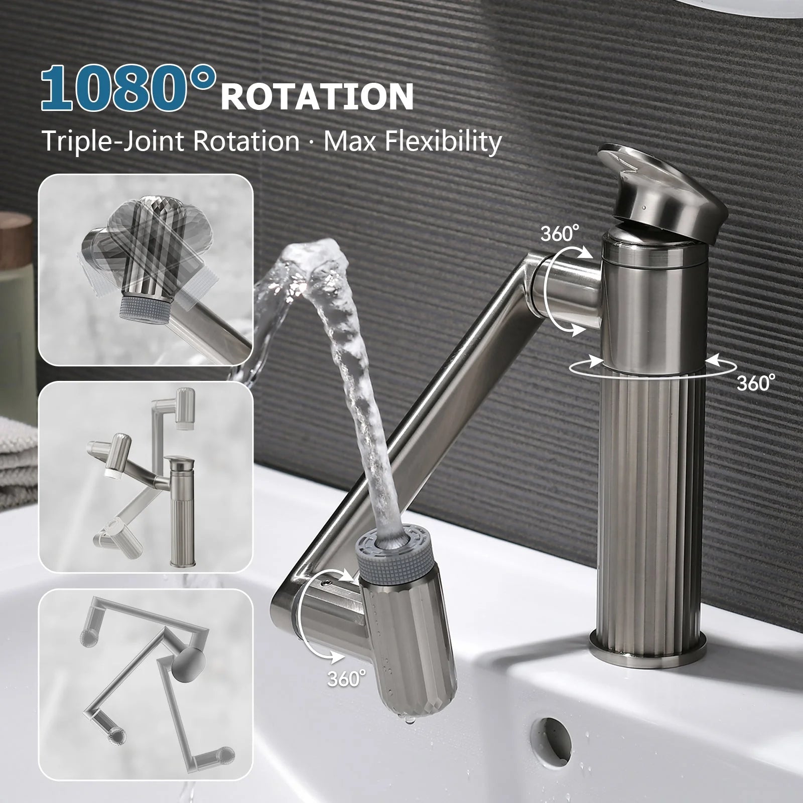 360° Rotatable Single-Hole Bathroom Faucet