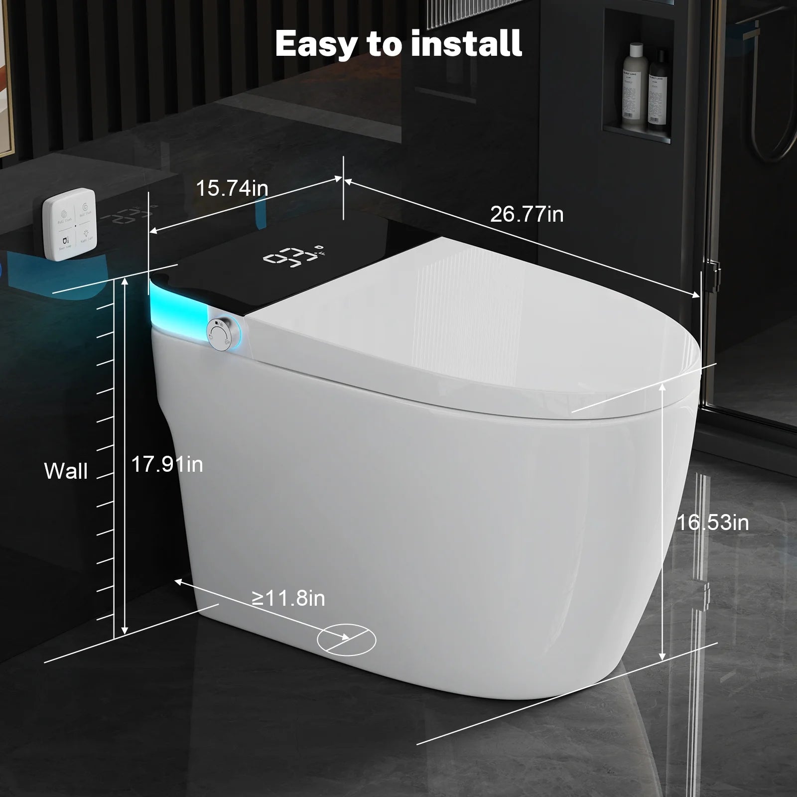 Smart One-Piece Toilet with Heated Seat & Auto Flush – Foot Sensor Control, Night Light, Quiet-Close Lid, Dual Flush, 110V