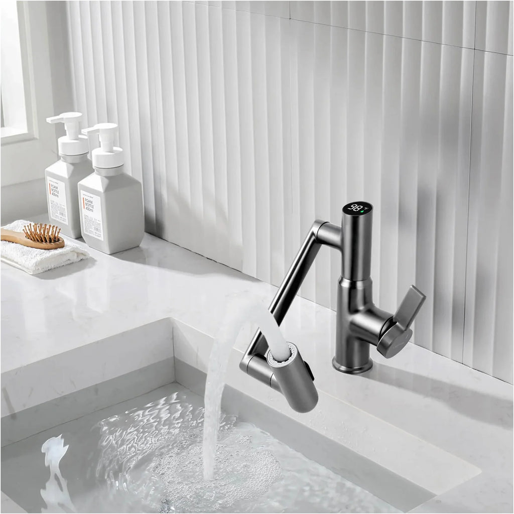 Single-Hole Rotating Faucet with Digital Temperature Display – Modern Design for Precise Water Control